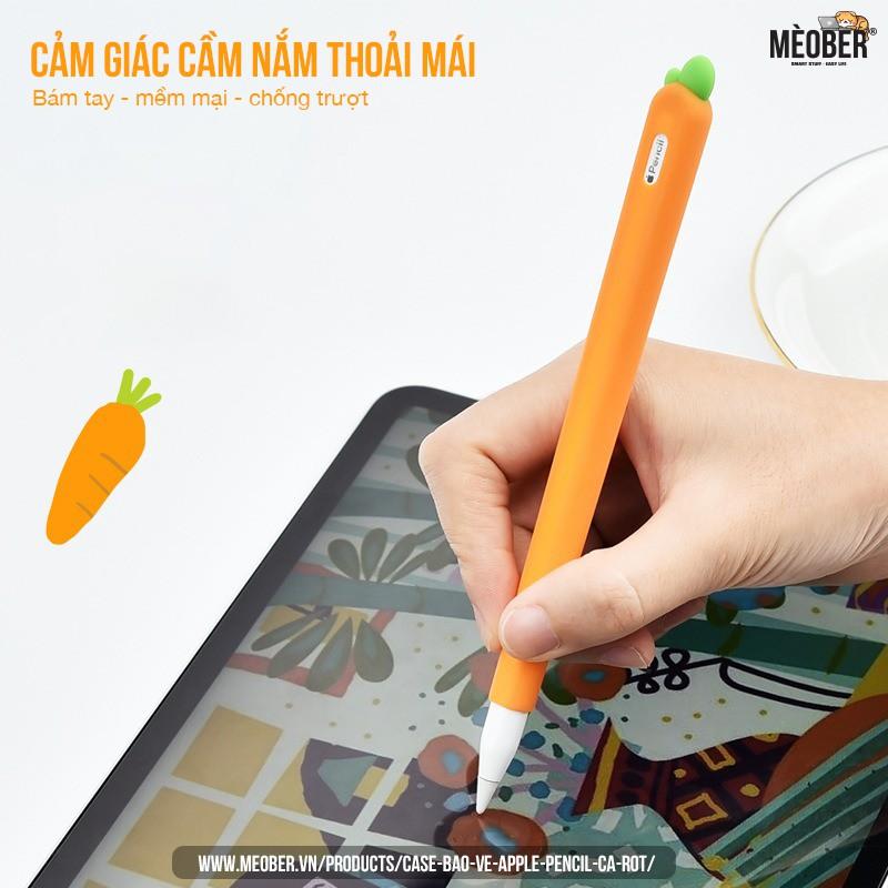 Case bảo vệ cho Apple Pencil thế hệ 1 và 2, ốp cover Apple Pencil Cà Rốt, chất liệu silicon cao cấp