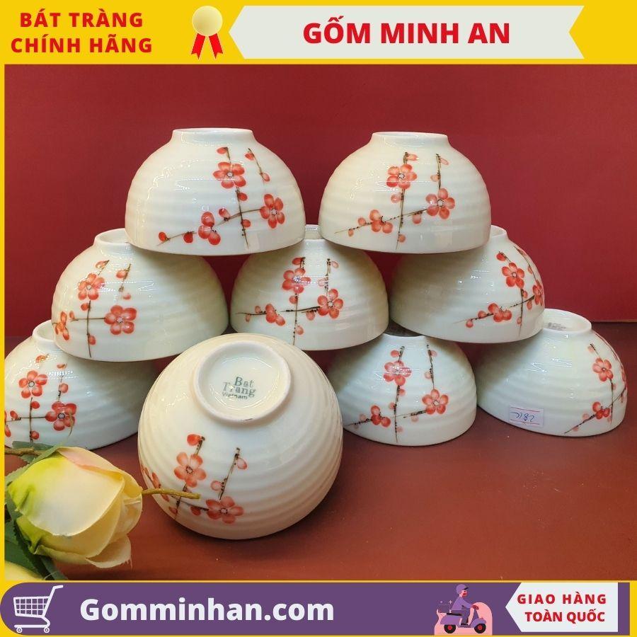 Bát cơm sứ men kem Gốm Sứ Bát Tràng vẽ hoa văn- Gốm Minh An- Bát ăn cơm chất lượng