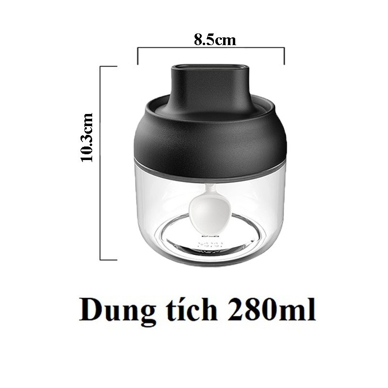 Hũ Thủy Tinh Đựng Gia Vị, Lọ Gia vị, Bình Đựng Gia Vị, Hũ Gia Vị Kiểu Mới 280ml JIMMEAL Cao Cấp Chống Nước, Ẩm Mốc, Côn Trùng (Màu Đen) + Tặng Chổi Phết Dầu Ăn - Lọ Đựng GIa Vị