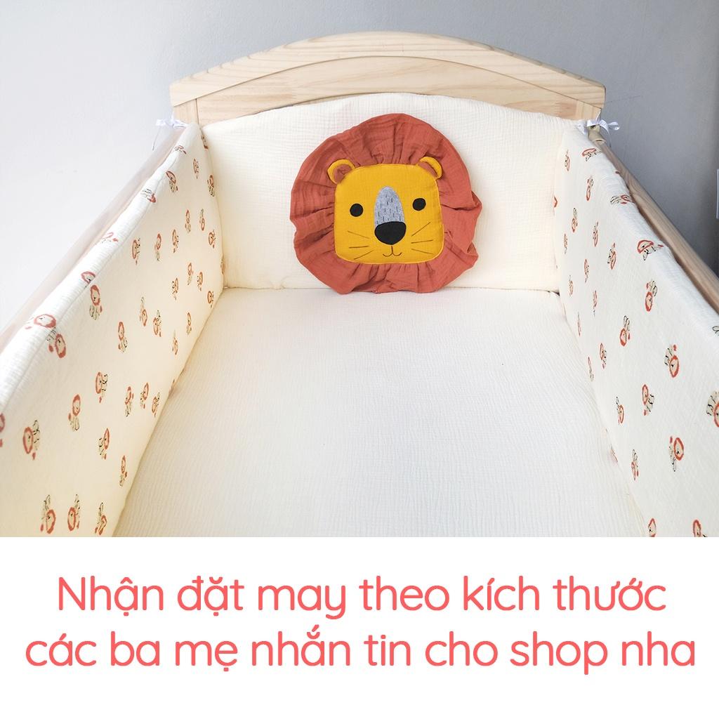 Bộ 4 tấm quây cũi cho be RUNA KIDS chất liệu muslin cao cấp mềm mại thoáng khí thấm hút mồ hôi họa tiết sư tử dễ thương