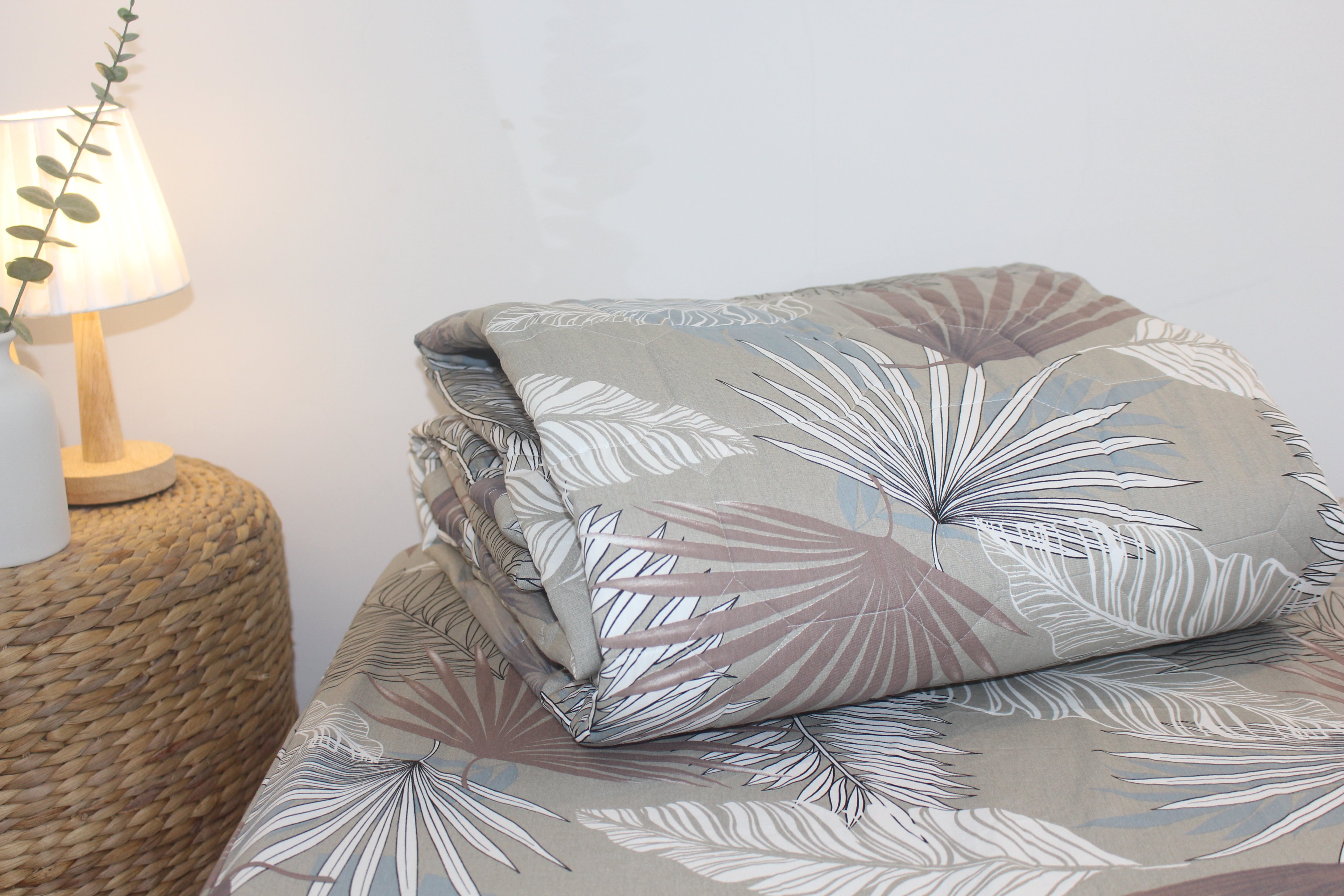 Bộ Drap Gối Cotton - Lá Cọ Nâu- vải dày dặn, mát mẻ, siêu thấm mồ hôi