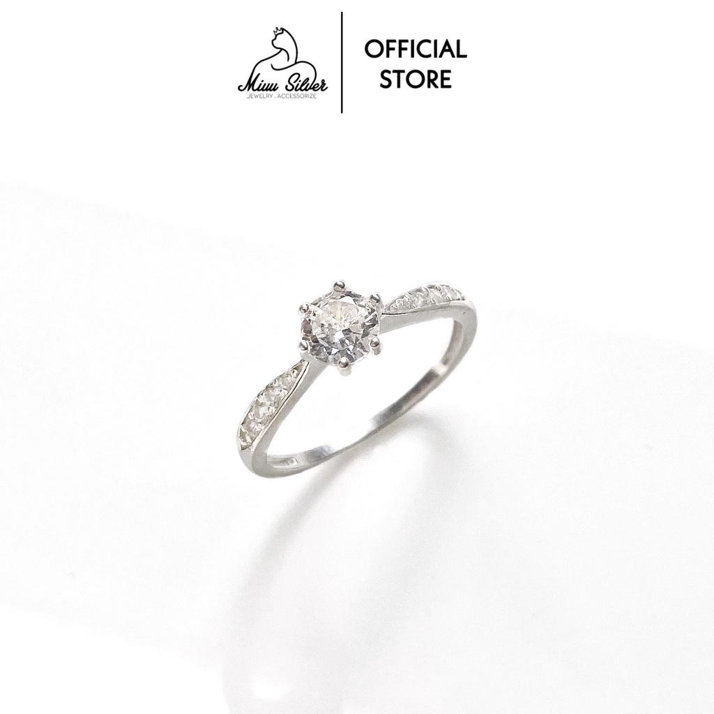 Nhẫn bạc nữ Miuu Silver, nhẫn nữ đính đá 6 trấu thân vát Christiana Ring
