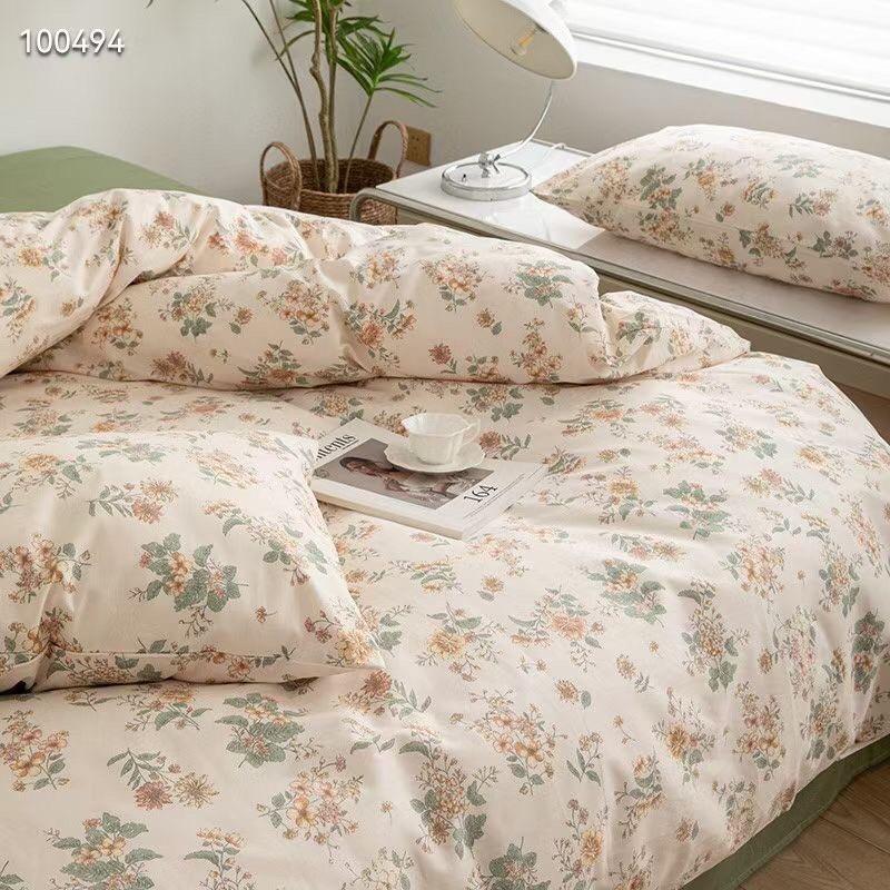 Bộ Chăn Ga Gối Cotton Living 100%cotton Hàng Nhập Khẩu Cao Cấp 4 Món Hoa Nhí Vintage