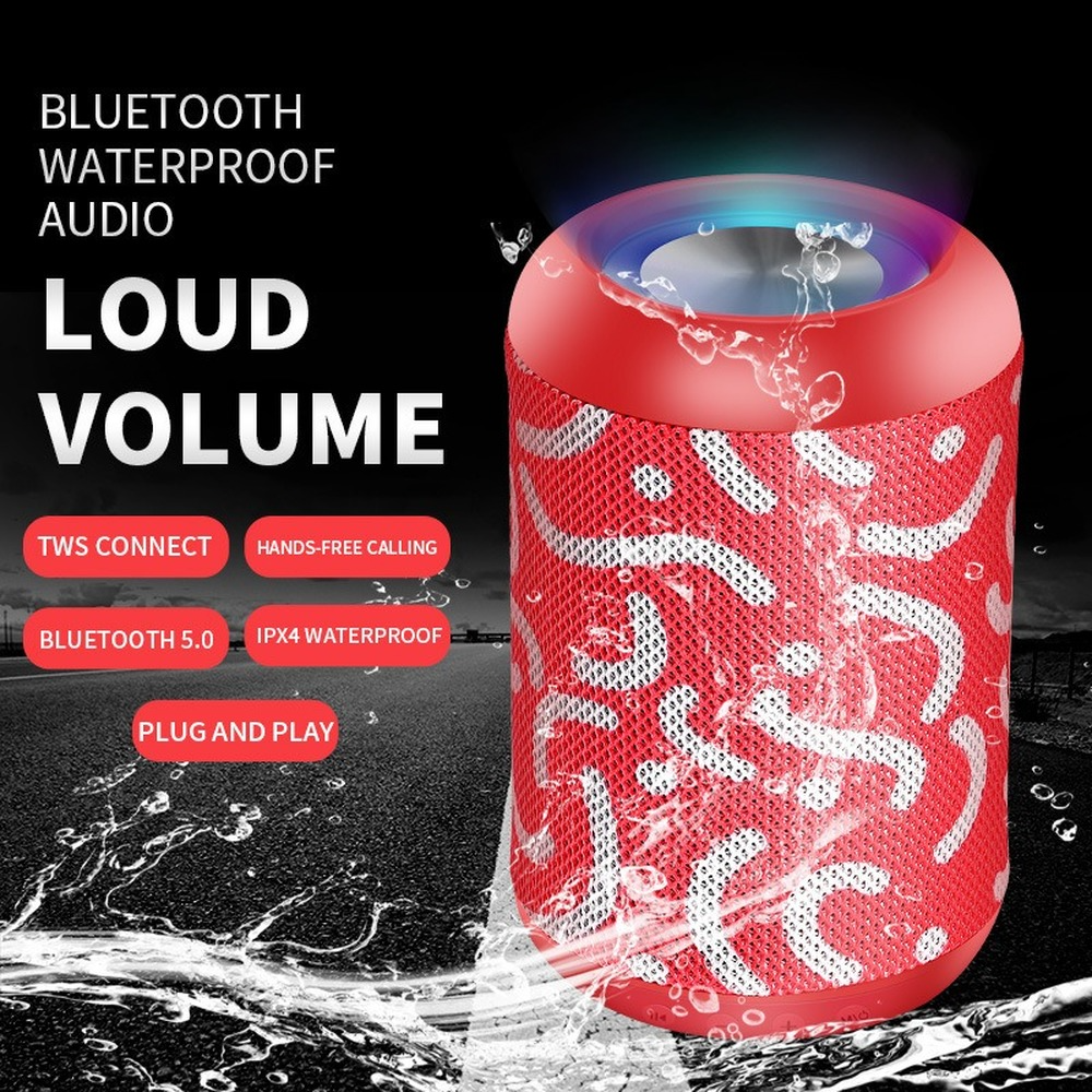 Loa không dây Bluetooth Âm thanh chống nước TWS Kết nối Bluetooth 5.0 Âm thanh vòm Cuộc gọi rảnh tay Thẻ TF Đài FM Loa AUX Màu sắc: Đỏ