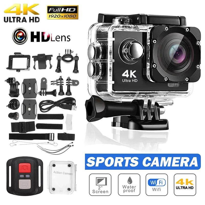 Camera hành động Ultra HD 4K Mini 1080p/30fps WiFi màn hình 2.0 inch 30m Đoạn mũ bảo hiểm không thấm nước dưới nước Máy ảnh thể thao
