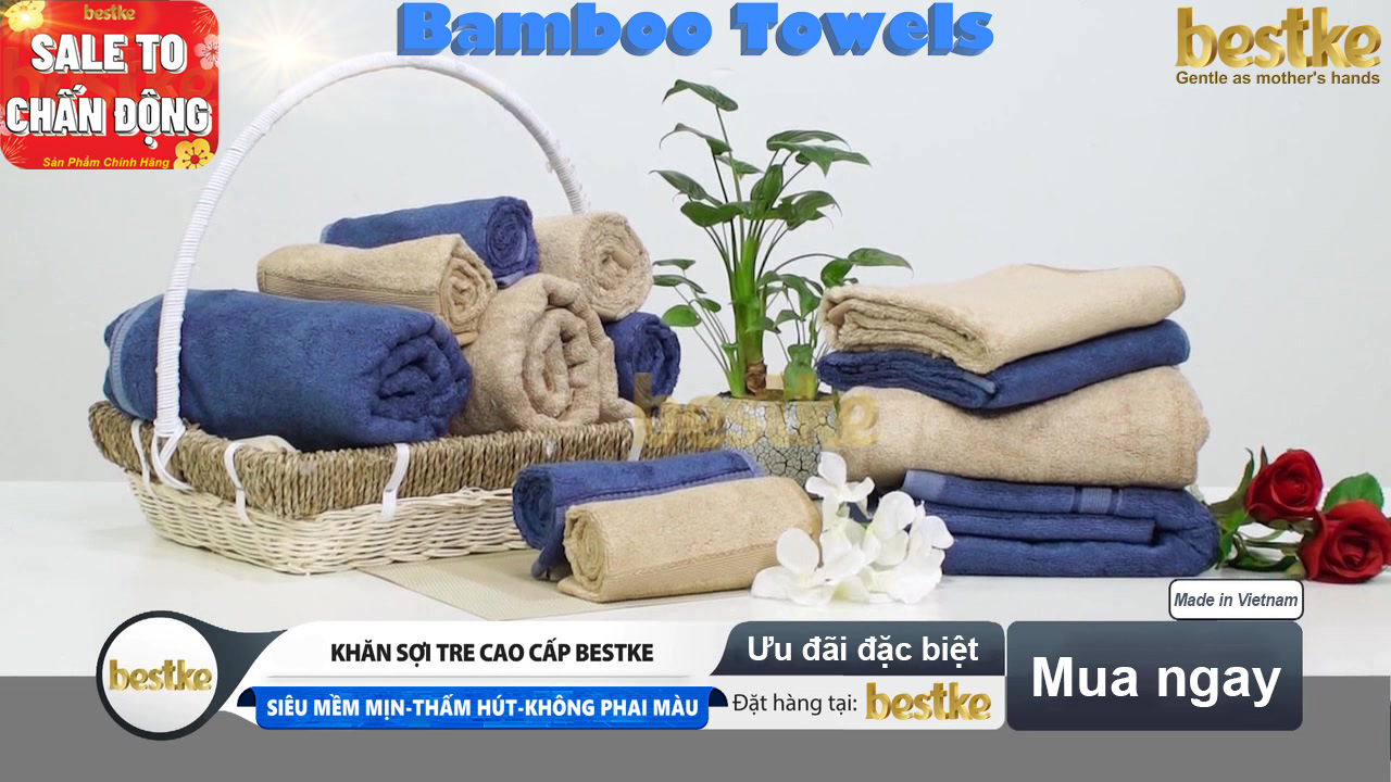 BỘ 3 Khăn Tắm, Khăn Gội, Khăn Mặt sợi tre Bestke Cao cấp Xuất khẩu Hàn Quốc màu Xanh, Bamboo Towel