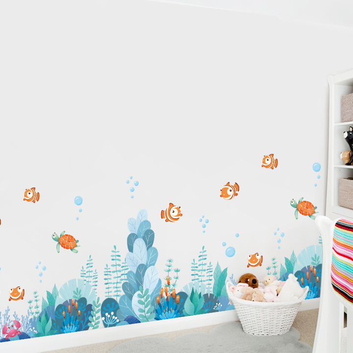 Decal trang trí chất liệu PVC loại 1 dày dặn, sắc nét, trang trí phòng cho bé, lớp mầm non- Chân tường cá cảnh - mã sp QR9076