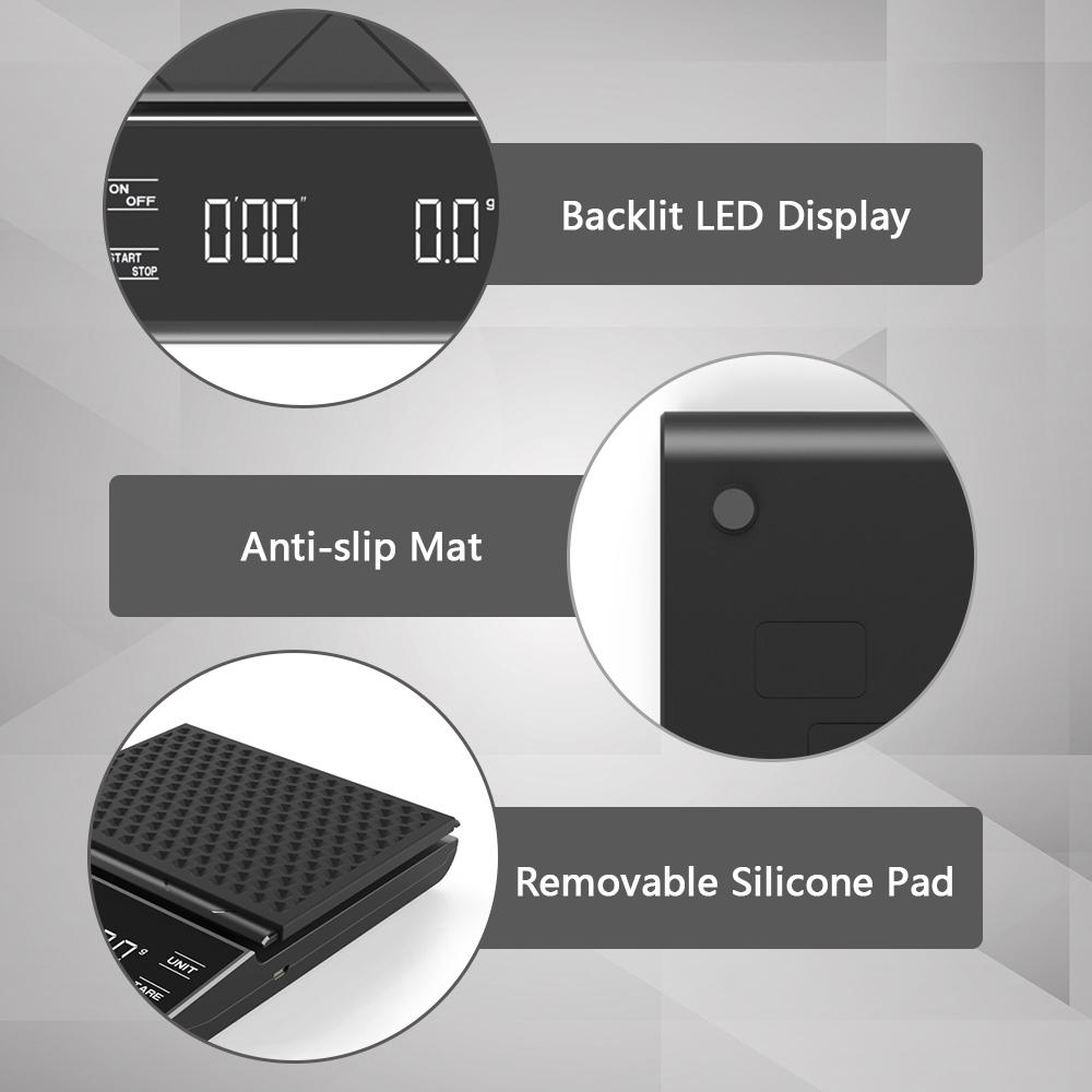 Cân thực phẩm đa năng kỹ thuật số màn hình LED có đèn nền, 3 đơn vị chuyển đổi,chế tác đẹp mắt,Có tấm lót chống trơn trượt