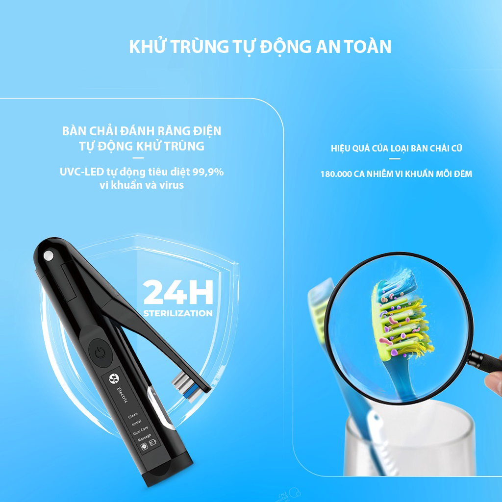 Bàn Chải Đánh Răng Điện Goros Expert 9000 Electric Toothbrush (Tích Hợp Đèn UV Diệt Khuẩn) - Hàng Chính Hãng