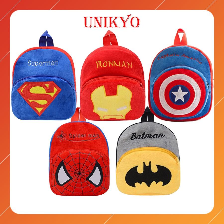 Balo cặp cho bé ba lô mầm non mẫu giáo bé trai trẻ em đi học từ 0-3 tuổi hoạt hình siêu nhân vải nhung Unikyo MN19