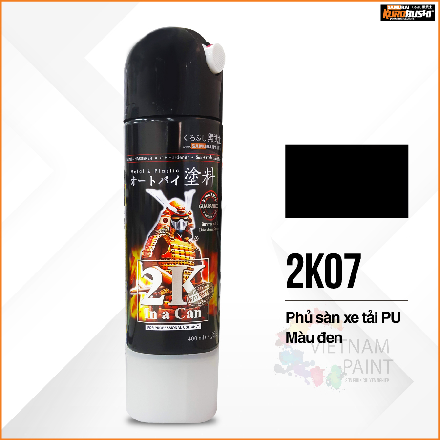 Sơn xịt Samurai Kurobushi - 2K07 SƠN ĐEN SẦN, PHỦ GẦM XE (400ml)