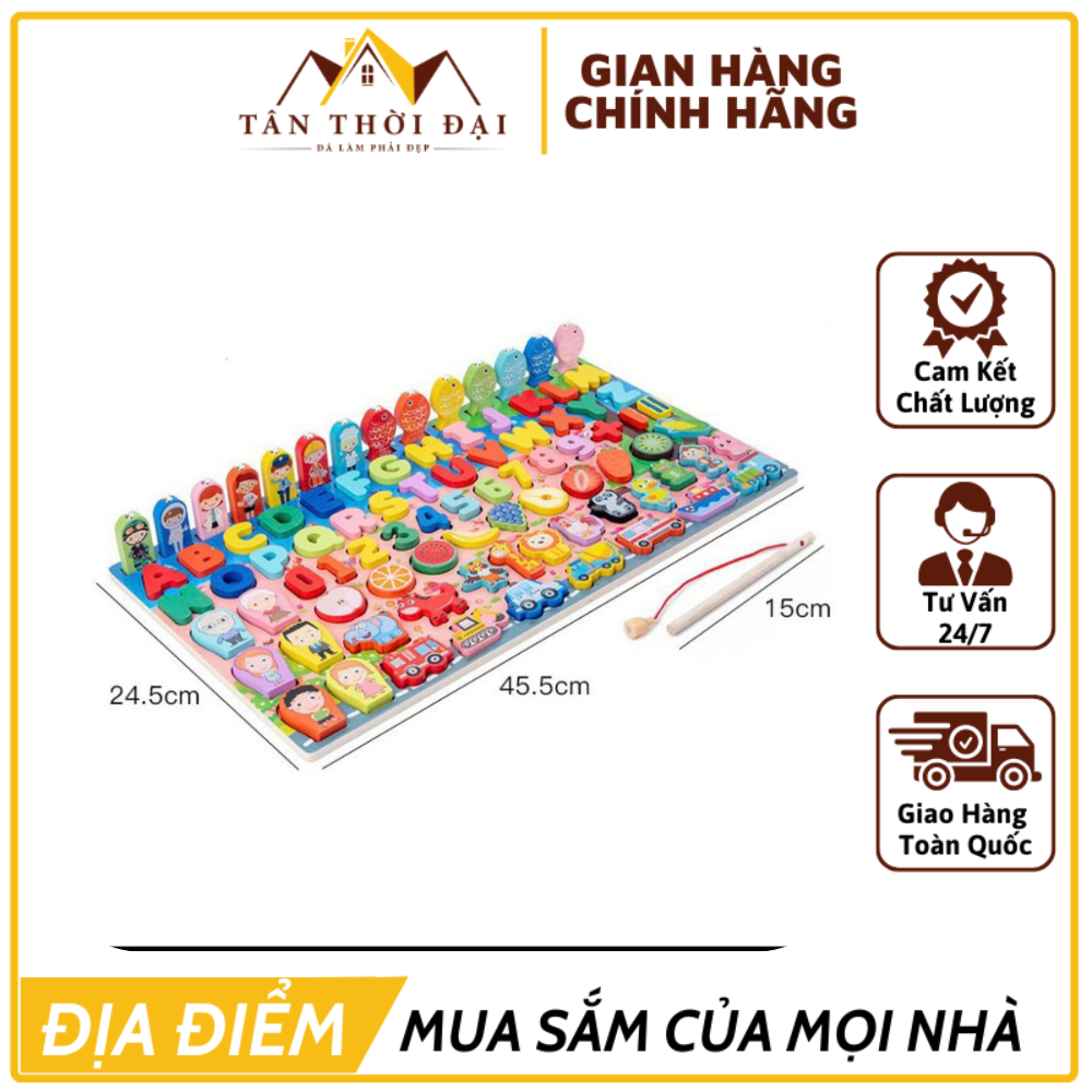 Câu Cá Gỗ 8in 1 Chất Liệu Gỗ Tự Nhiên An Toàn Cho Trẻ, Giúp Bé Phát Triển Trí Thông Minh Nhận Biết Các Loại Chữ