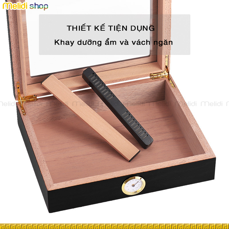 LUBINSKI SY2 - Hộp Cigar Gỗ Tuyết Tùng, Có Khay Giữ Ẩm Và Đồng Hồ Đo Ẩm, (Tủ Mini Bảo Quản Humidor)