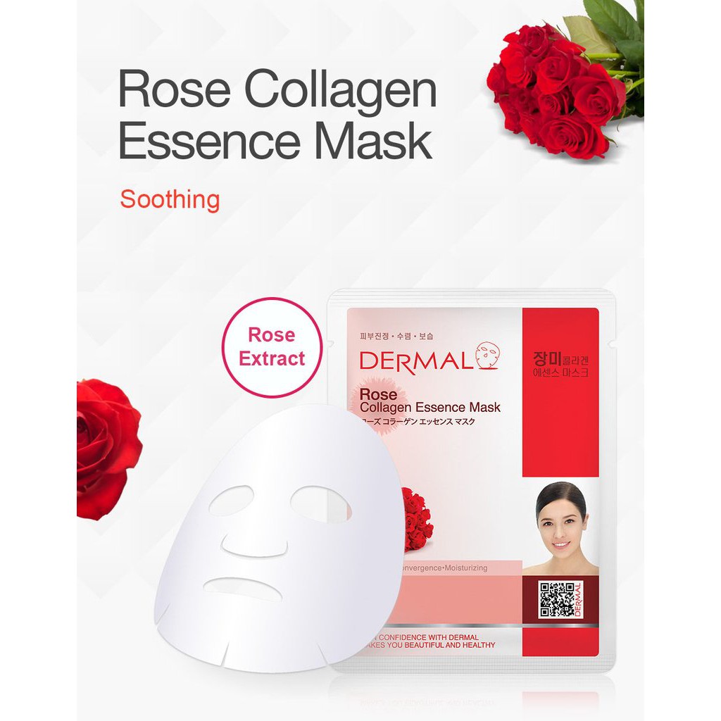 Mặt Nạ Dermal Tinh Chất Hoa Hồng Làm Dịu Da Rose Collagen Essence Mask 23g - 10 Miếng