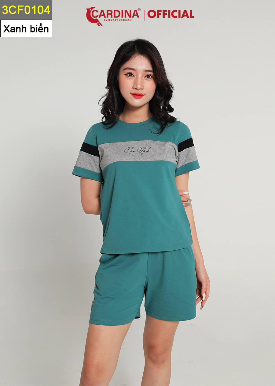 Đồ Bộ Nữ CARDINA Chất Cotton Kiểu Dáng Thể Thao Cao Cấp Bộ Mặc Nhà Quần Đùi Áo Cộc Tay Phối Màu  3CF01
