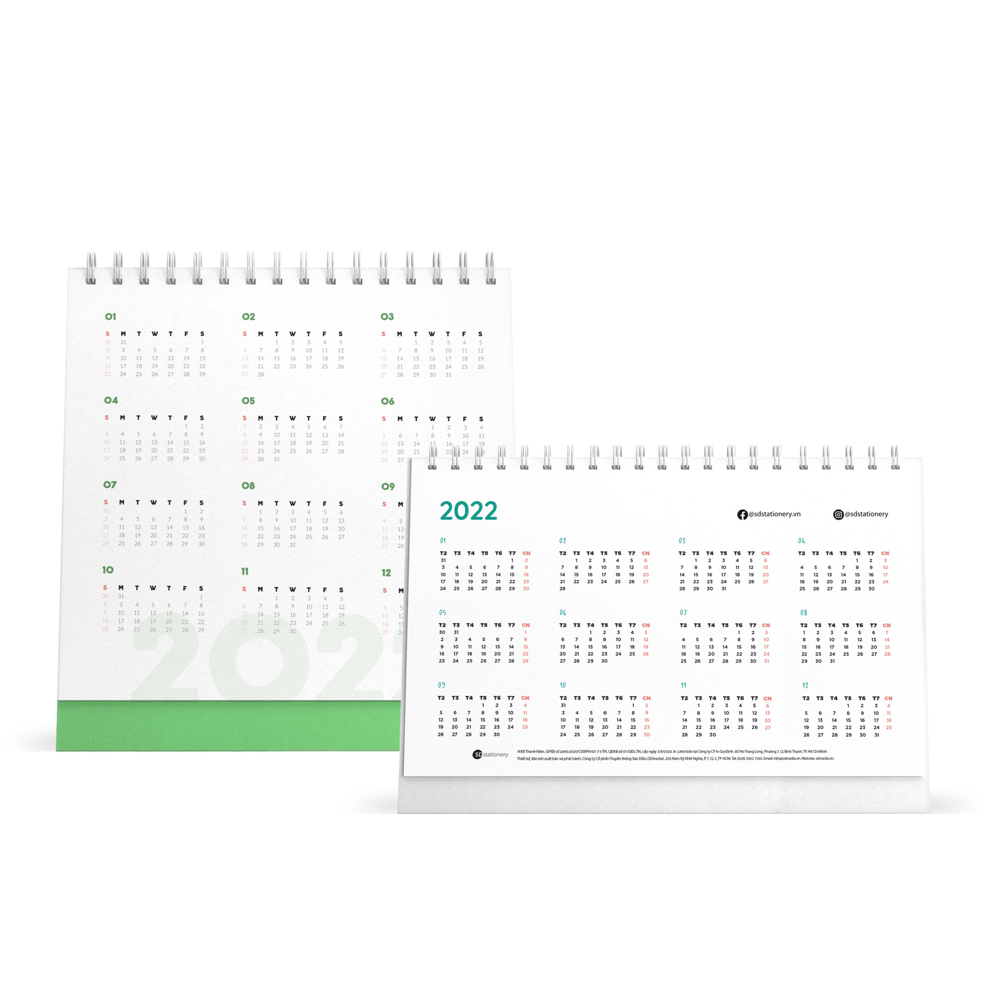 Combo lịch bàn SDstationery 2021 - Lịch ngang chữ nhật HỨA SỐNG TỐT (con trâu) và Lịch đứng vuông LIVE GREEN (sống xanh)