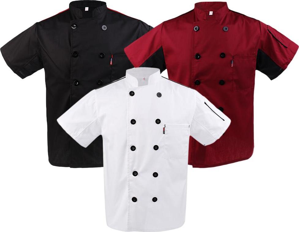 Men Women Short Sleeve Chefs Uniforms, Restaurant Chef Jacket Kitchen Coat