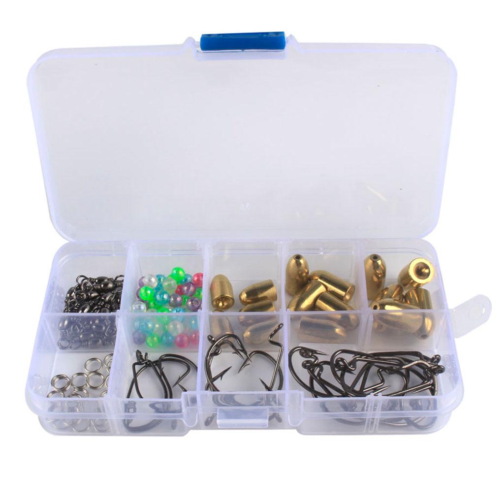 Fishing Sinkers Set with Brass Sinker Weights Jig Hooks Fishing Swivel Ring Connector Plastic Box for Freshwater Saltwater Bass Fishing