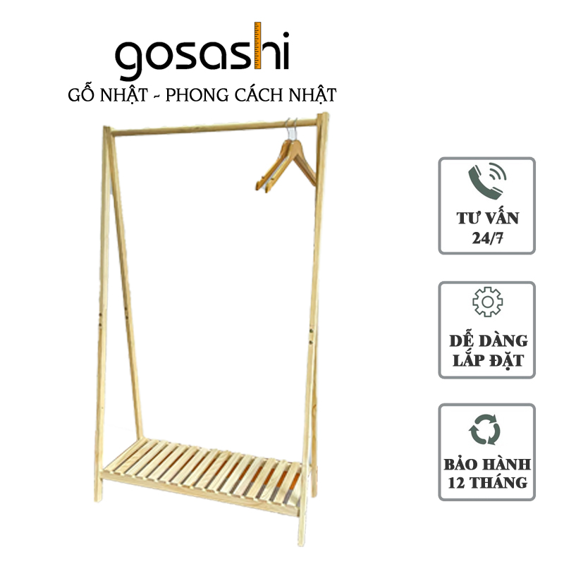 Kệ gỗ Thông treo quần áo chữ A Gosashi KCAgothong loại 1 tầng và 2 tầng, dễ dàng lắp đặt, thiết kế hiện đại