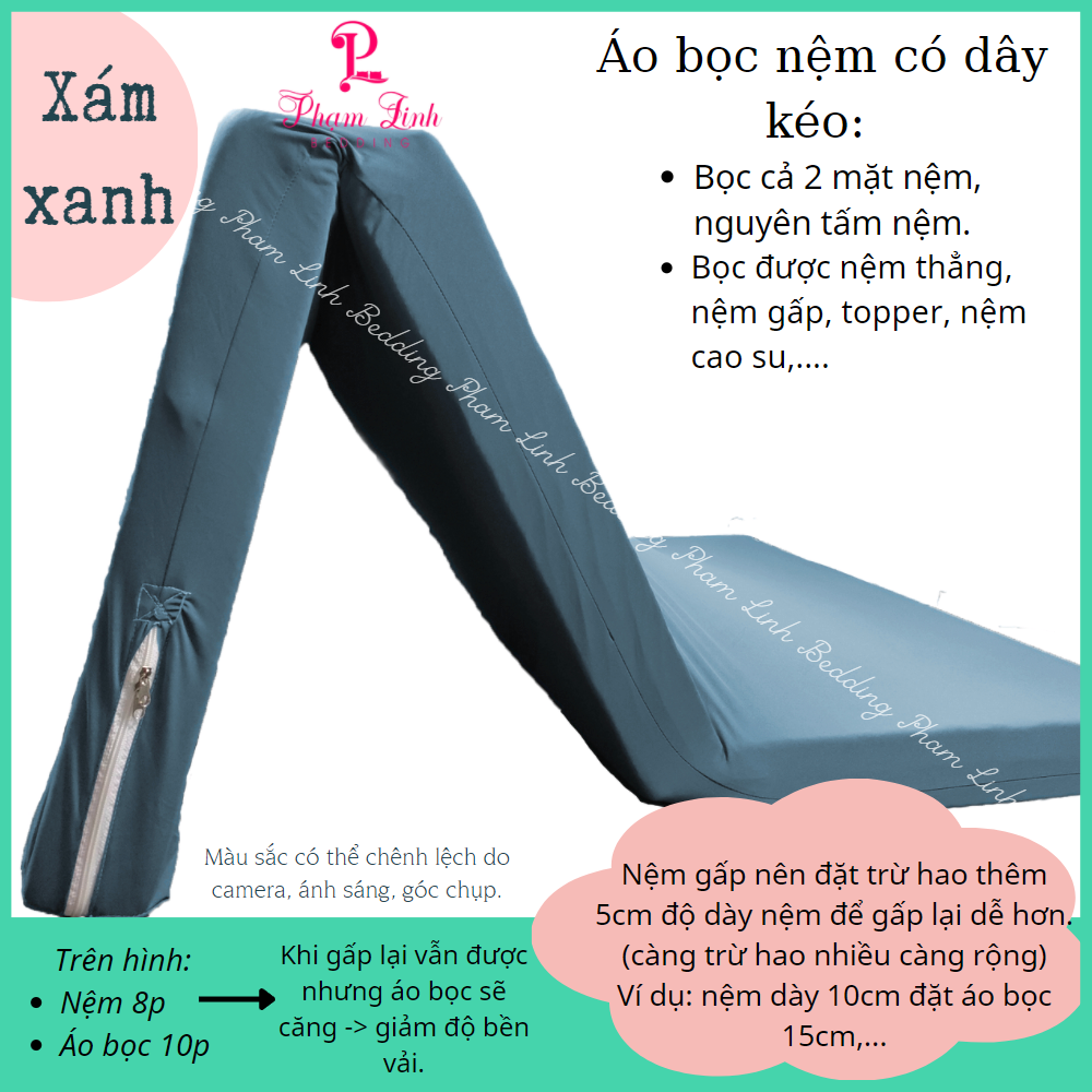 Áo bọc nệm 2 mặt dây kéo vải thun sợi siu màu trơn Hàn Quốc vỏ bọc bảo vệ nệm nguyên tấm không chia ngăn co dãn
