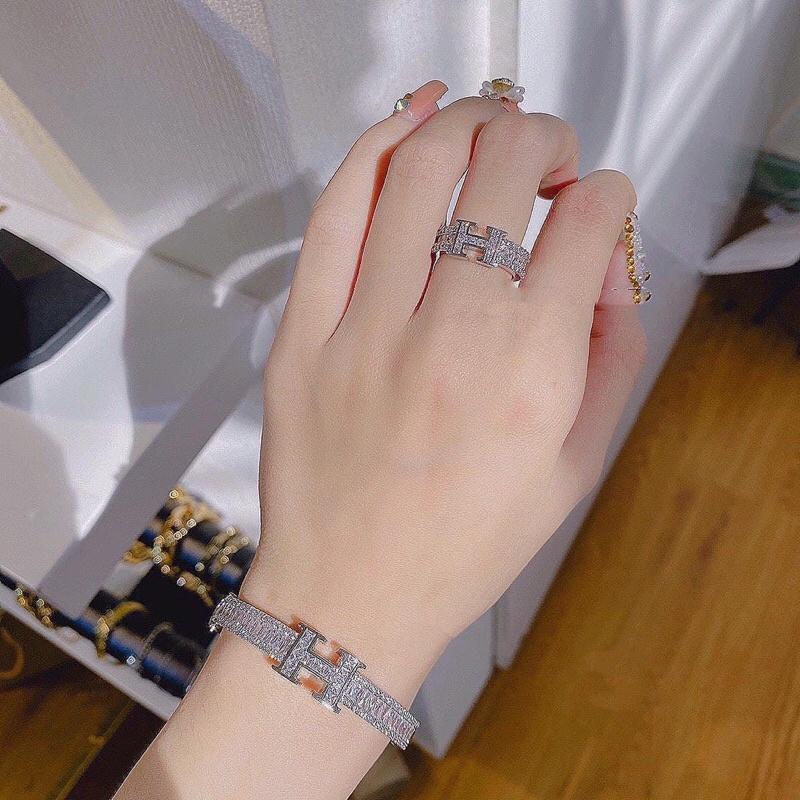 Nhẫn chữ H xi bạch kim siêu sáng siêu bền Kami
