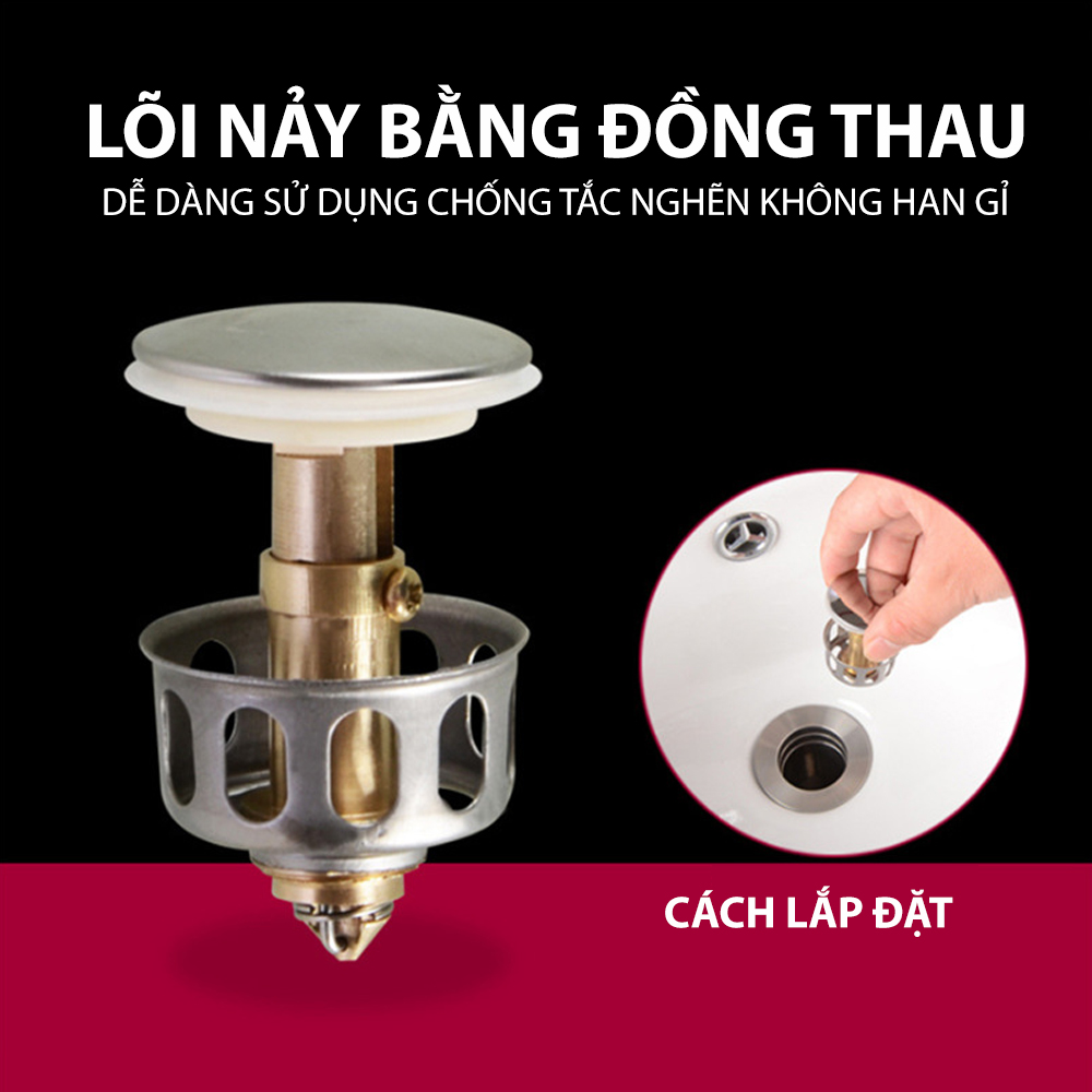 Bộ xả nhấn nút xi phông chậu rửa mặt Lavabo, bồn tắm thay thế kiêm chặn rác, lò xò đàn hồi Dan House 811