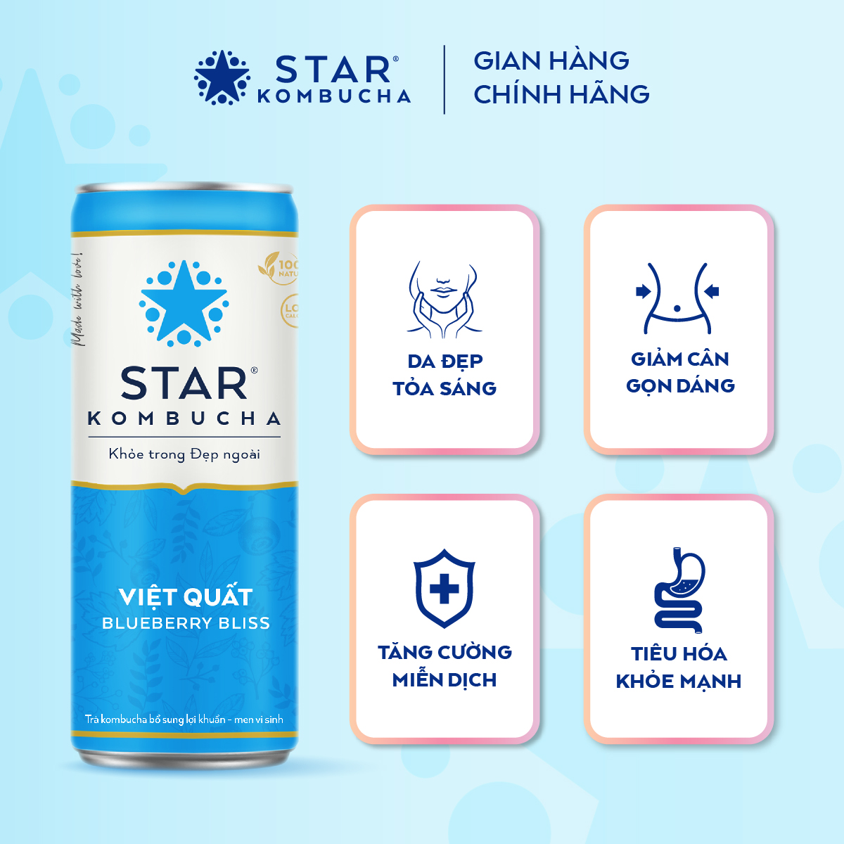 Thùng 12 lon thức uống lên men STAR KOMBUCHA Việt Quất / Blueberry Bliss