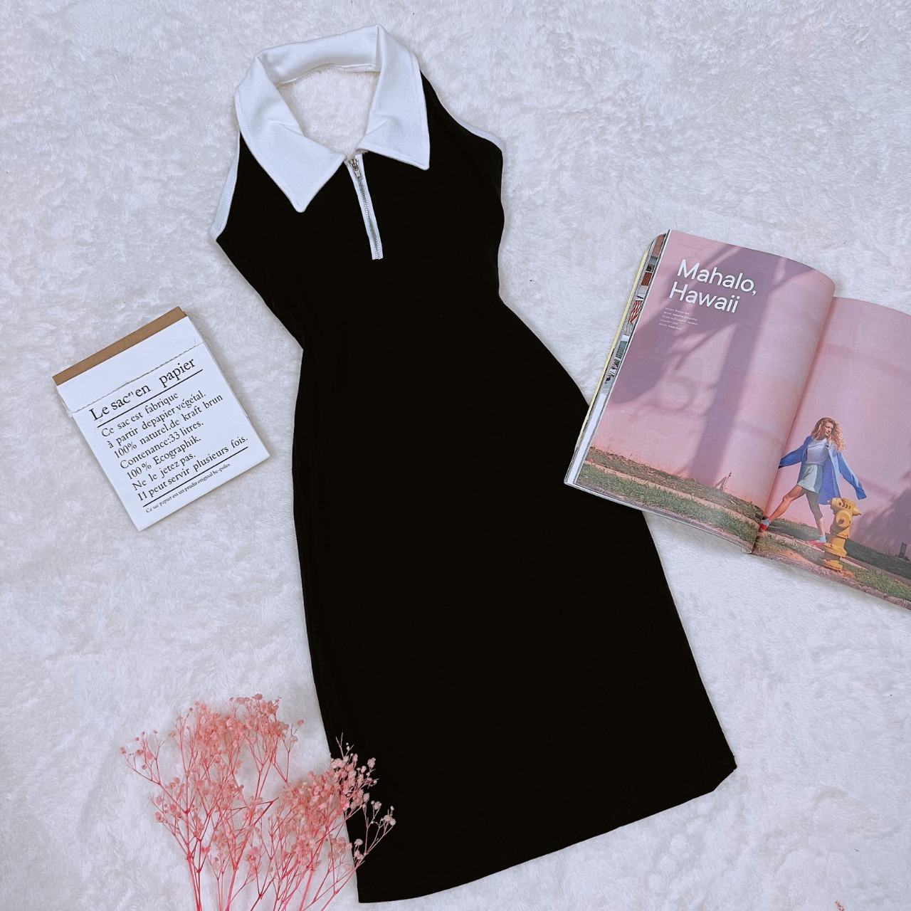 Đầm body cổ yếm hở lưng dáng ngắn trên gối sexy quyến rũ màu đen mặc đi tiệc đi chơi phong cách Hàn quốc