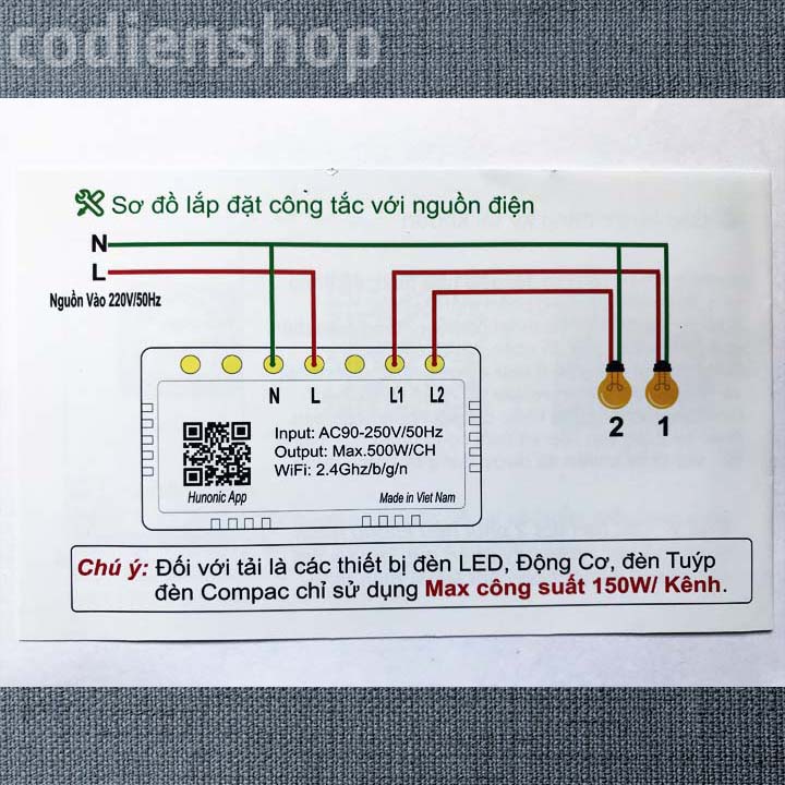 Công tắc cảm ứng [ĐIỀU KHIỂN TỪ XA] bằng điện thoại HUNONIC 2 nút kèm 1 ổ cắm điện màu đen + HẸN GIỜ THÔNG MINH | Công nghệ 4.0