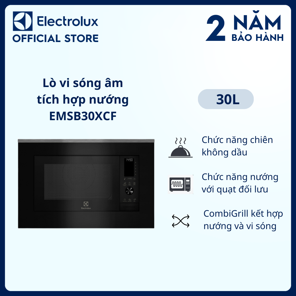 Lò vi sóng âm Electrolux tích hợp nướng đối lưu UltimateTaste 900 30L EMSB30XCF, Rã đông nhanh chóng [Hàng chính hãng]