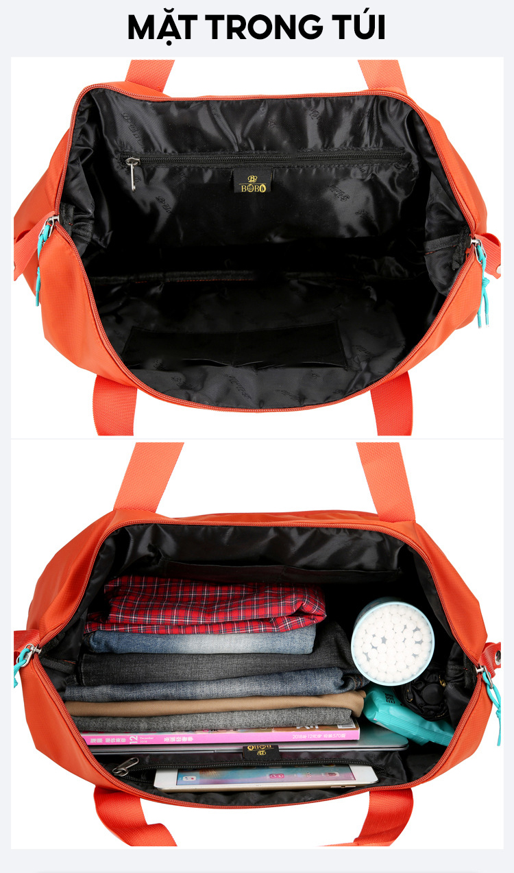 Túi du lịch gắn vali kéo gấp gọn cầm tay vải cao cấp chống nước size lớn nhiều ngăn tiện lợi 2073