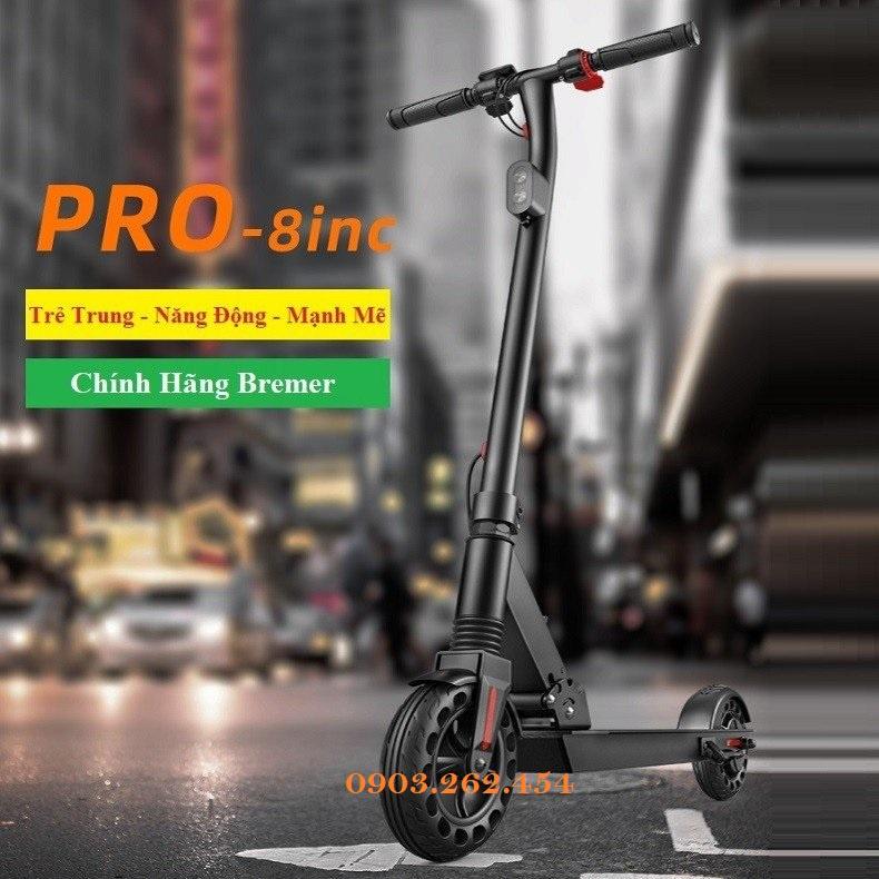 Xe scooter điện BREMER gấp gọn, pin 36v, sạc nhanh 2A, phanh điện tử, lốp đặc tổ ong độc quyền, giảm sóc nâng cấp