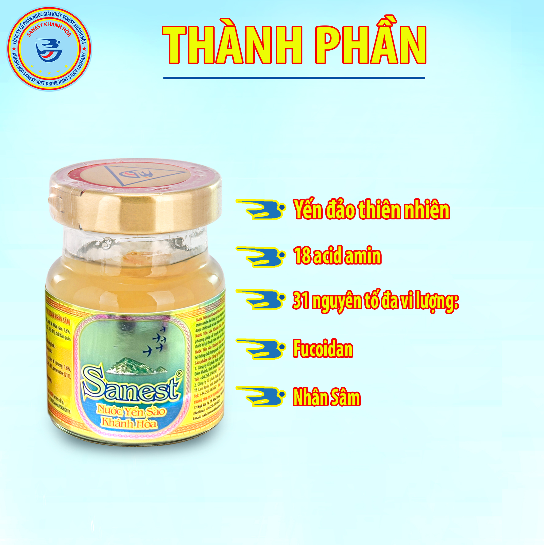 Nước Yến sào Khánh Hòa Sanest Nhân sâm đóng lọ 70 ml
