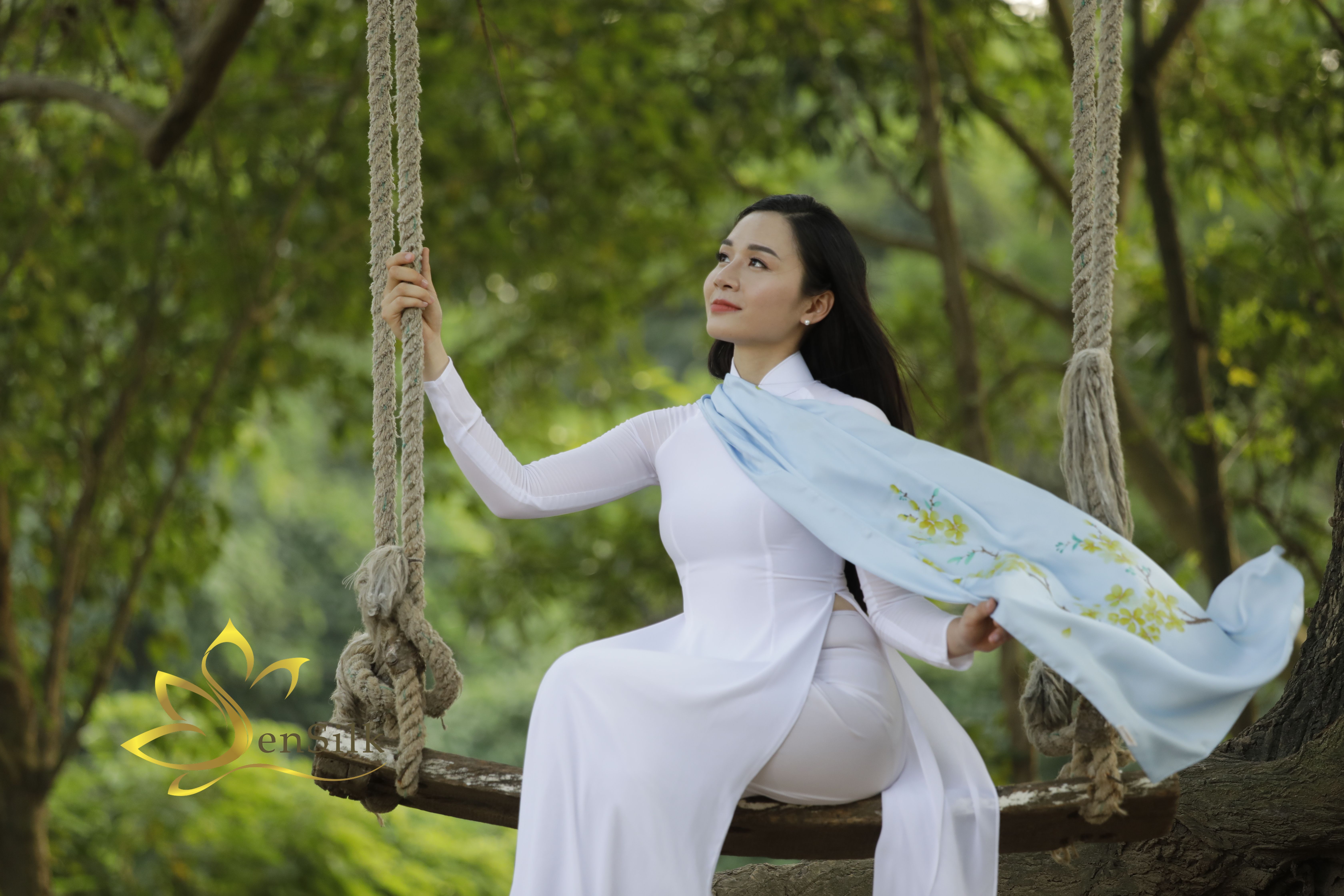 Khăn Lụa Vẽ Tay SenSilk Limited Hoa Mai , Quà Tặng Đối Tác, Lụa Tơ Tằm Bảo Lộc 100% Silk made in Vietnam