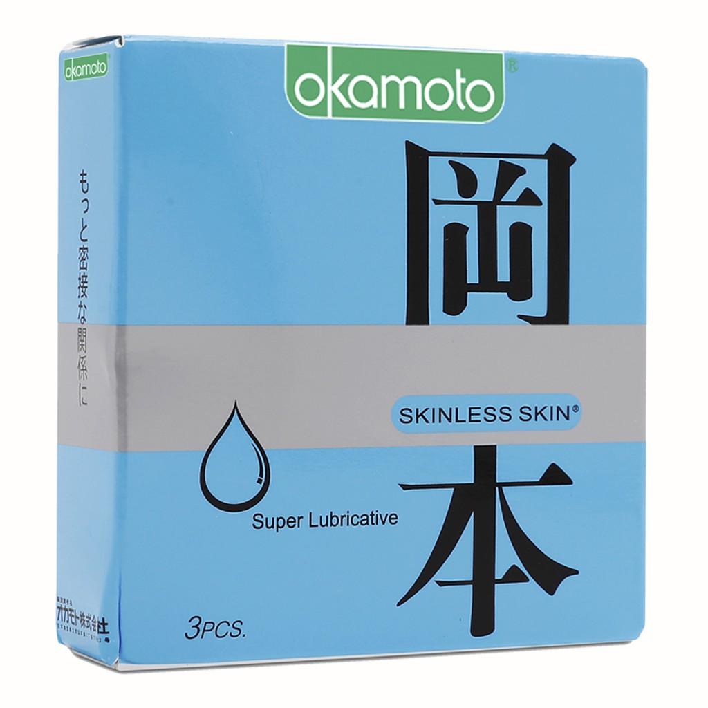 Combo 2 cái Bao Cao Su Okamoto Skinless Skin Super Lubricated Siêu Bôi Trơn Hộp 3 Cái