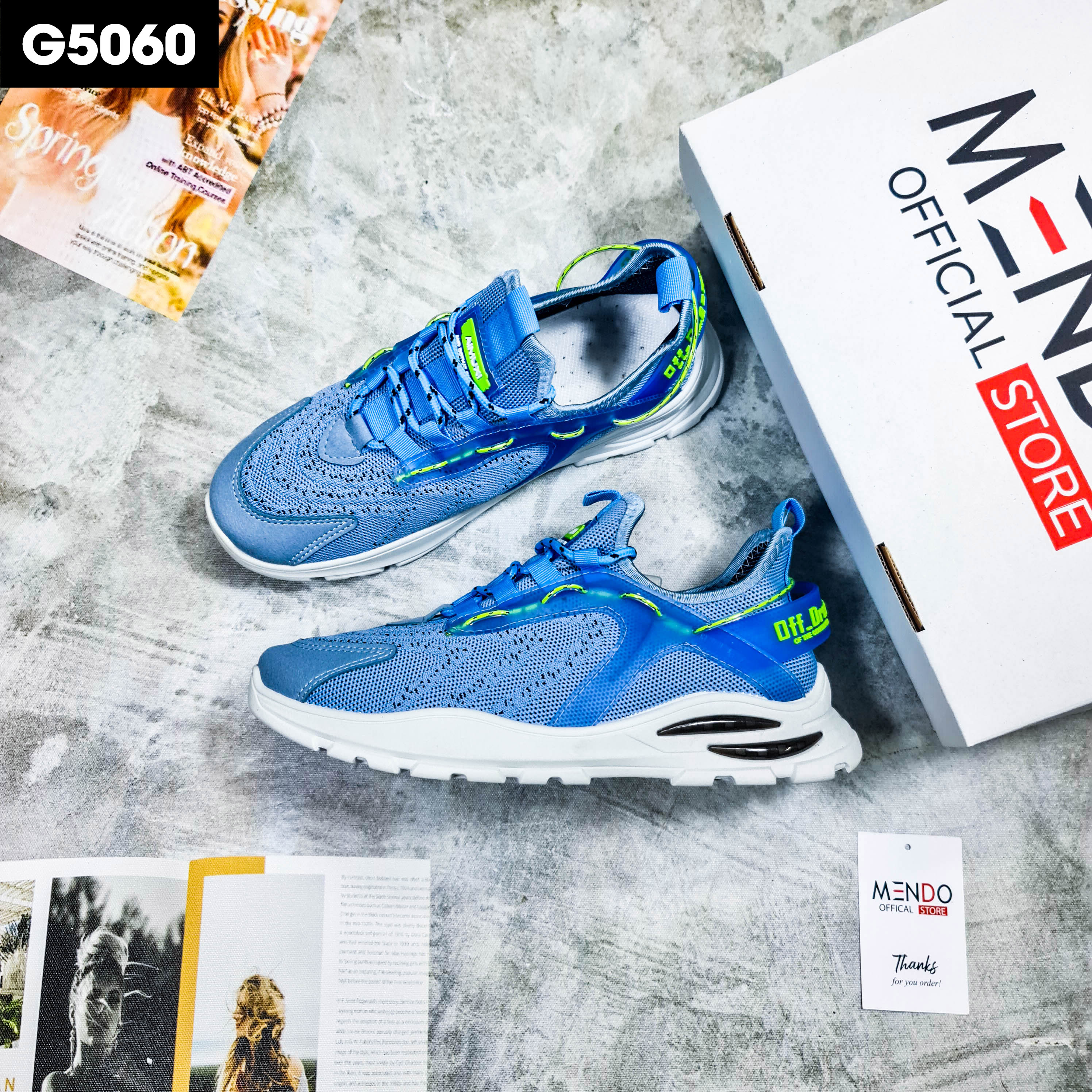 Giày Thể Thao Nam MENDO - Giày Sneaker Màu Trắng - Xanh - Đen, Giày Chạy Bộ Thể Thao Phiên Bản Hàn Quốc- G5065