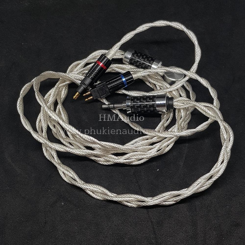 Dây tai nghe đồng mạ bạc OFC 1.8mm tết 4 - Connector Sens HD650 HD600 HD660s HD25 HD580