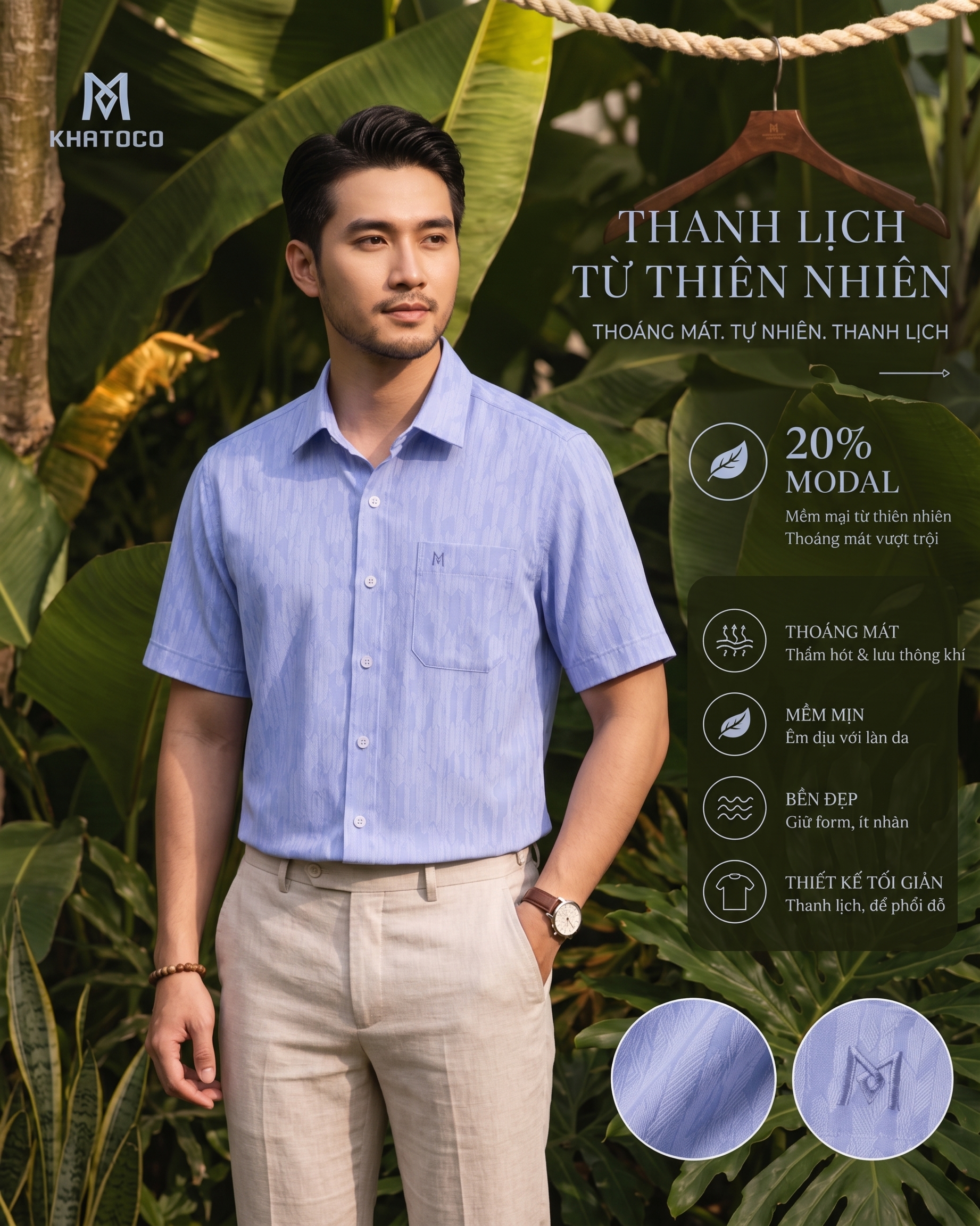 Áo sơ mi Khatoco tay ngắn (L,XL)