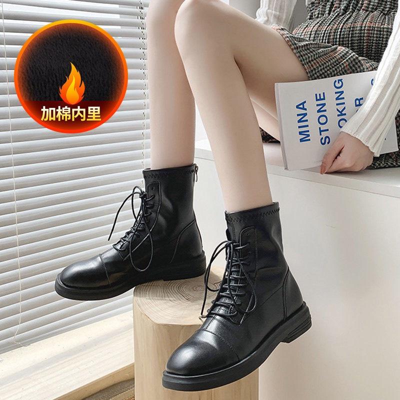 Bốt nữ buộc dây 2 kiểu đế thấp da mềm hàng QC (mã A-882