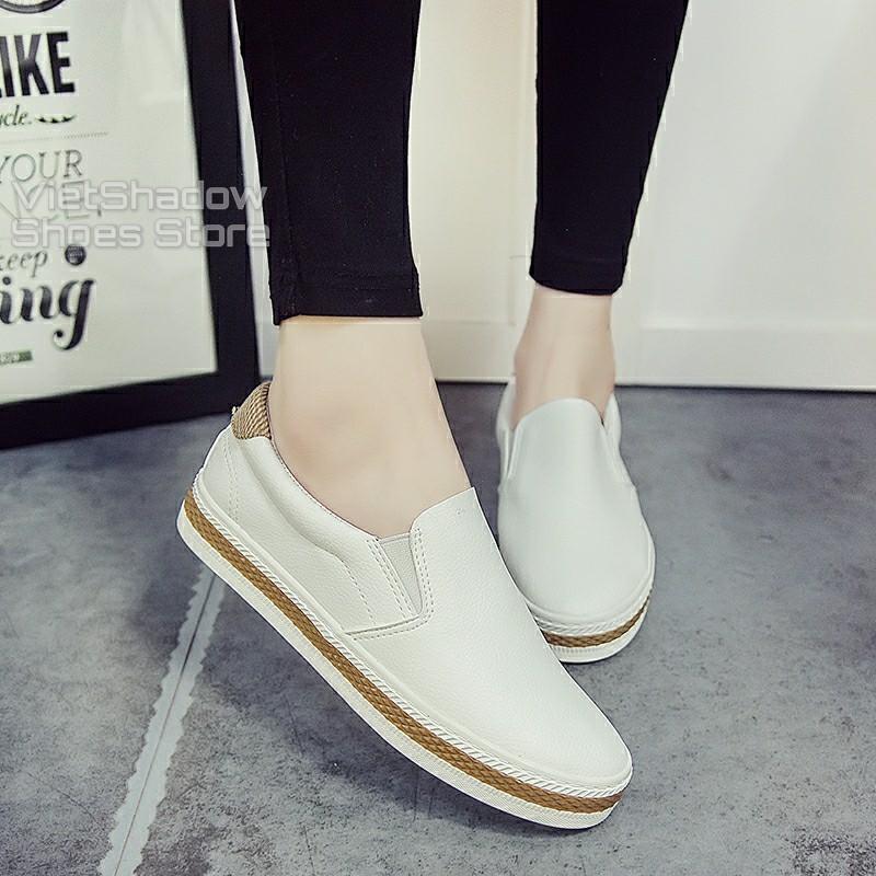 Slip on nữ - Giày lười da nữ - Chất liệu da PU 2 màu trắng và đen - Mã SP 6075