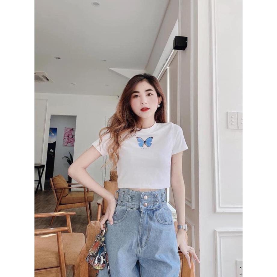 Set Quần Jean Bò Bèo 2 Khuy+ Áo Sơ Mi Trắng Cao Cấp Trẻ Trung Cho Bạn Gái thời trang Banamo Fashion 161