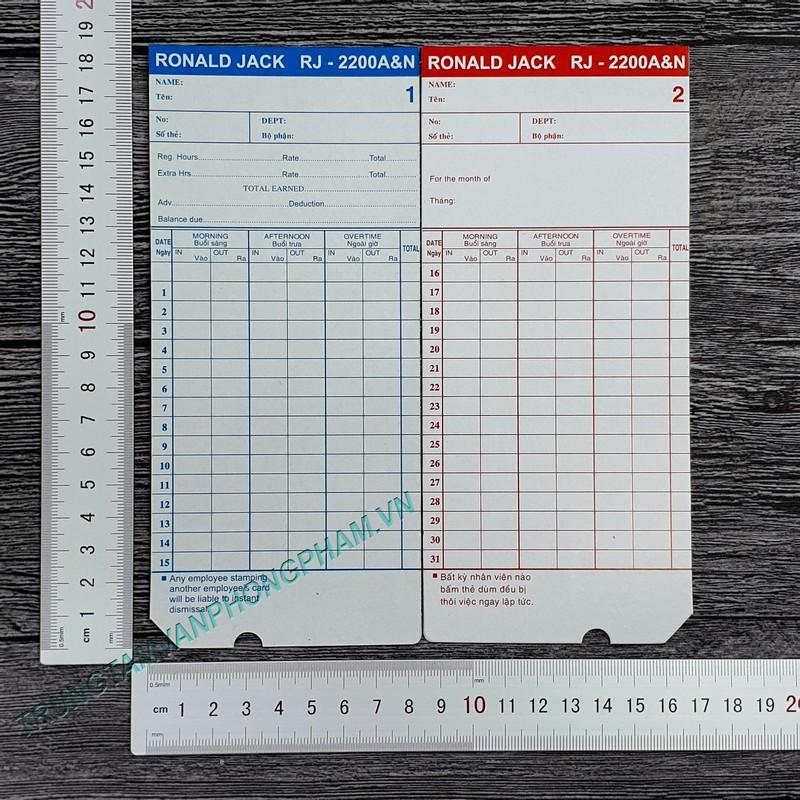 LỐC 100 TỜ thẻ chấm công giấy tiếng Hoa Anh Việt Okyo Mita Wise Eye Ronald jack Umoi card RJ 2200 3300 7500