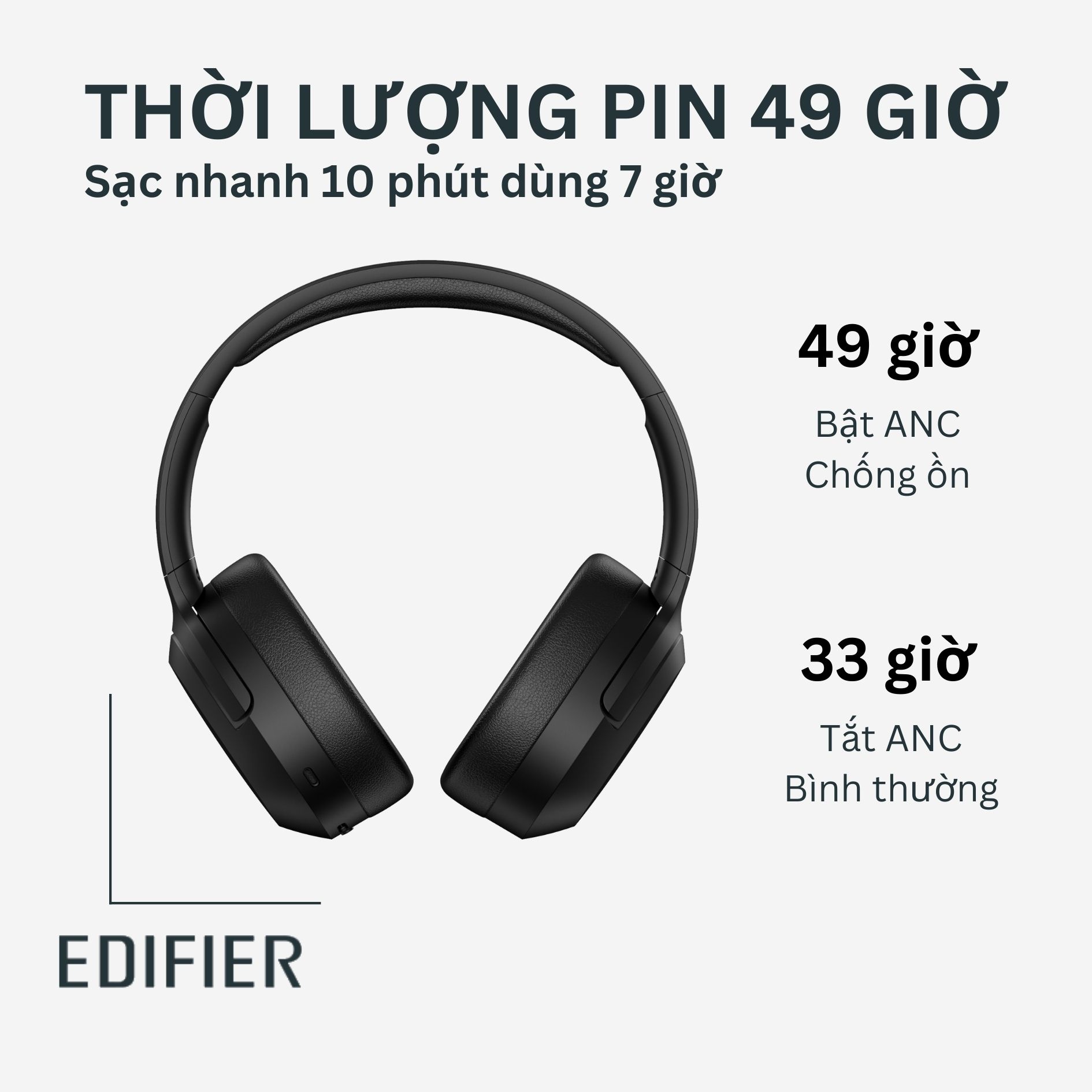 Tai nghe EDIFIER W820NB PLUS Bluetooth 5.0 | Chụp tai Chống ồn chủ động | Âm thanh chất lượng cao Hires | Chơi game - Hàng chính hãng