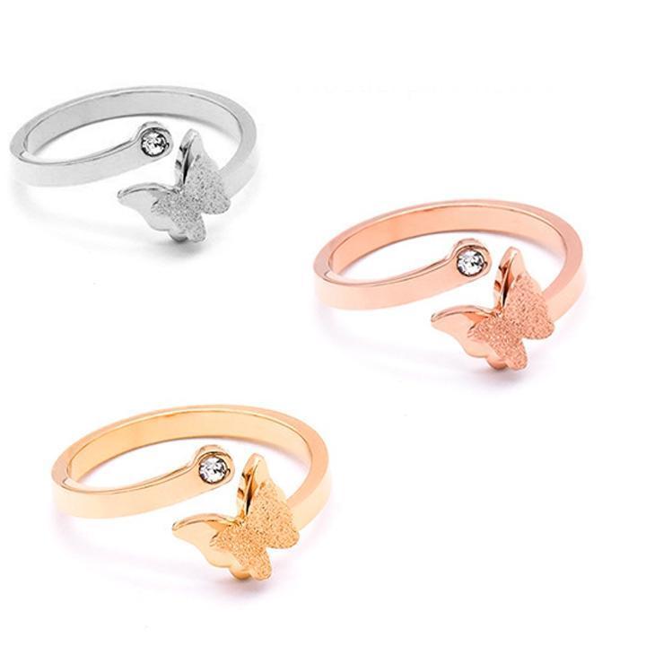 Nhẫn nữ - Nhẫn titan nữ thời trang cao cấp bướm phun cát thép không gỉ titanium trangsucpt 3 màu sắc NNUT51 Voi Pin
