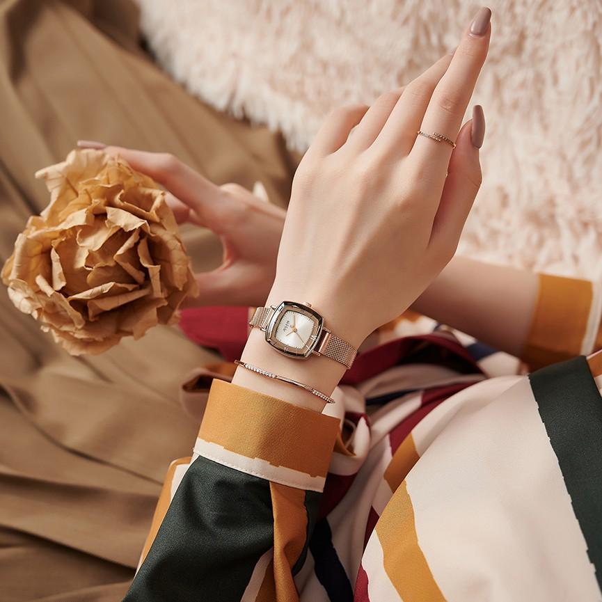 Đồng hồ nữ Julius JA-1270 dây thép mặt vuông xinh xắn