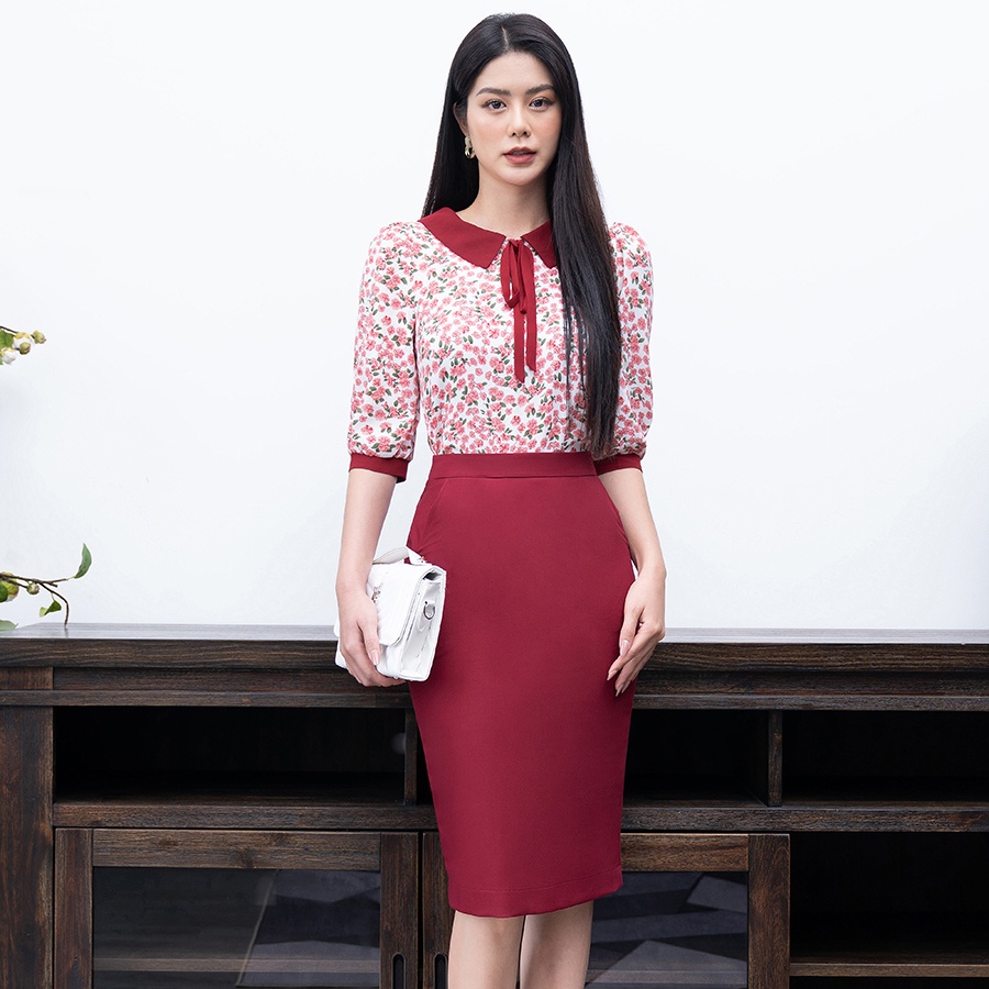 Set đồ nữ tay lỡ công sở thiết kế họa tiết hoa sang chảnh thời trang Uk Fashion vải Hàn mềm mại không nhăn NKBD2203011