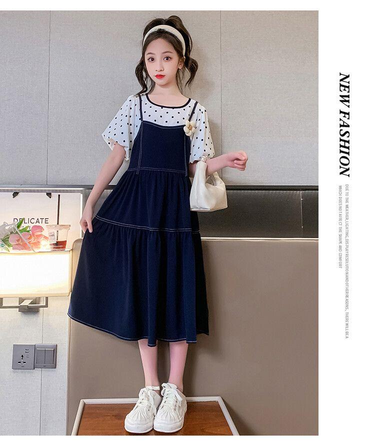 SHUANGYAN Váy mùa hè cho bé gái 2023 Váy denim cô gái sành điệu cho bé gái váy trẻ em váy công chúa mùa hè