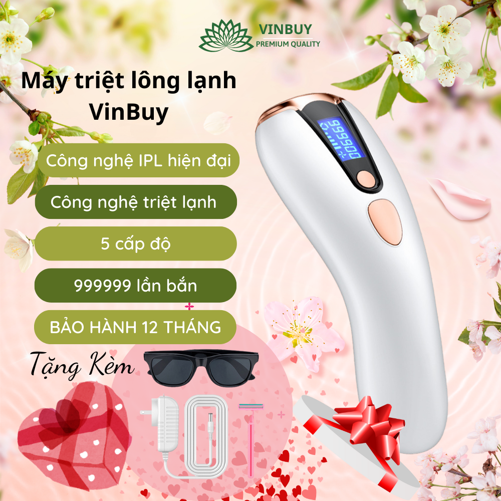 Máy triệt lông băng lạnh VinBuy 5 cấp độ – Công nghệ IPL tiên tiến – 2 chế độ thủ công và tự động