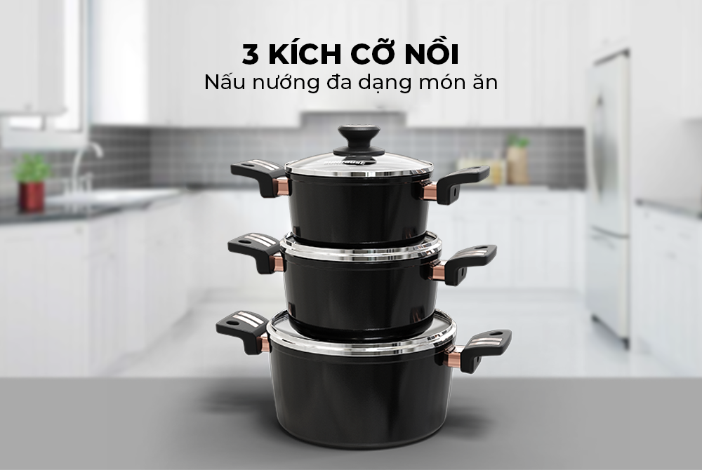 Bộ Nồi Chống Dính Ultra Titanium SUNHOUSE ST2210B - Hàng Chính Hãng