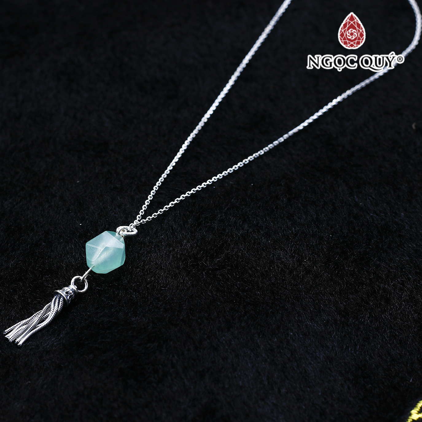 Dây chuyền bạc mặt thạch anh dâu xanh aventurine mệnh hỏa, mộc - Ngọc Qúy Gemstones